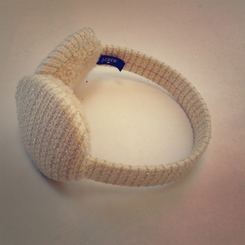 J. Crew Cream Knit Headband with Metallic Thread